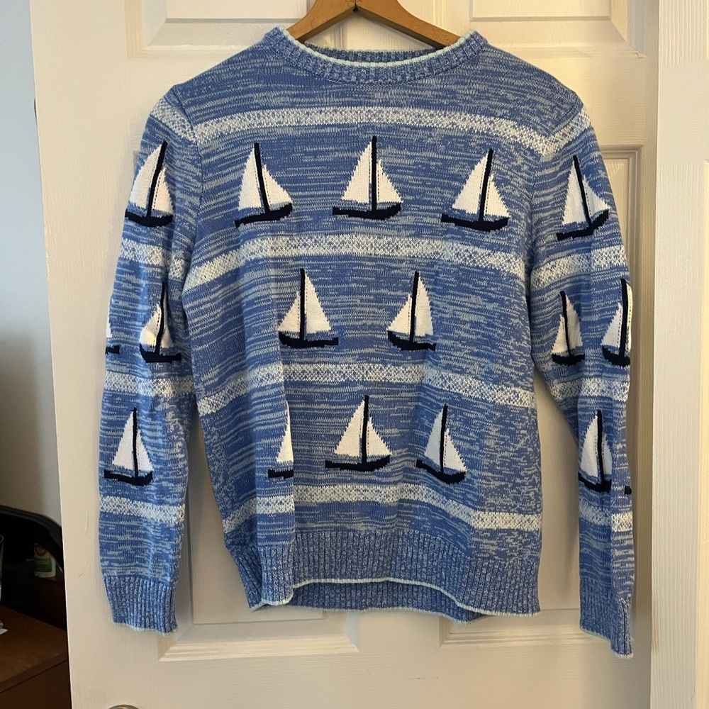 Lands’ End sailboat cotton crew neck sweater
